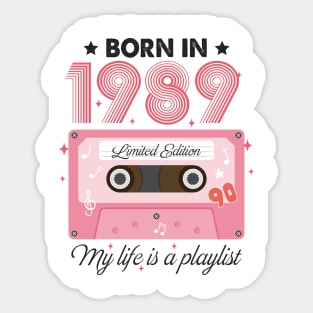 1989 Vintage, 1989 Birthday, 35th Birthday, My Life Is A Playlist Sticker